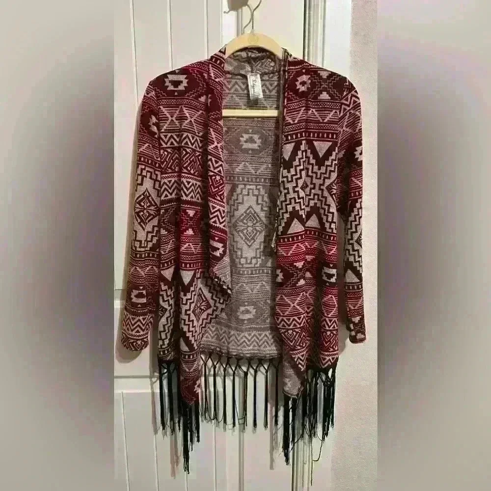 Lilypad Aztec Western Fringe Wrap Cardigan Size small - Picture 1 of 5